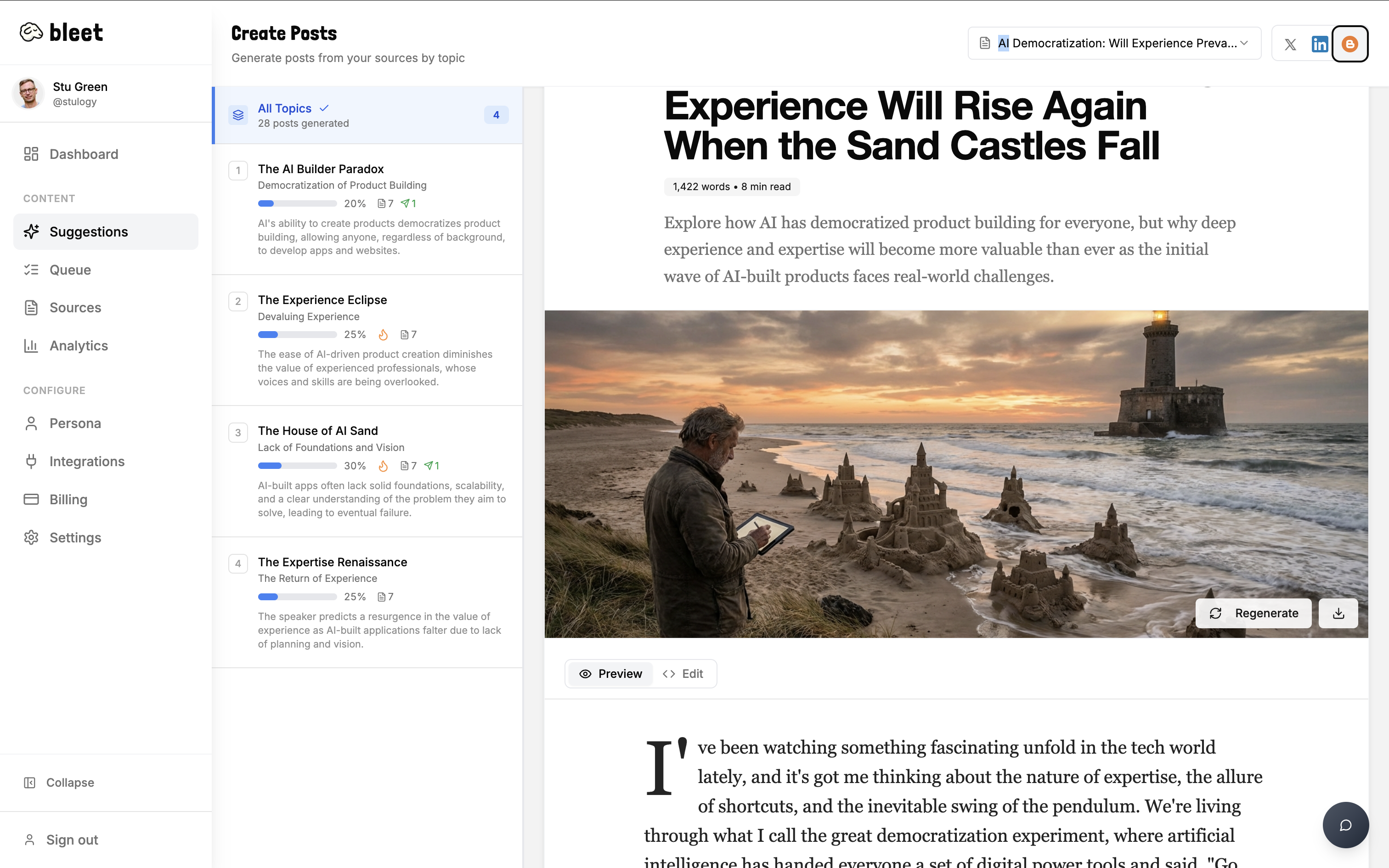Bleet content generation and blog features